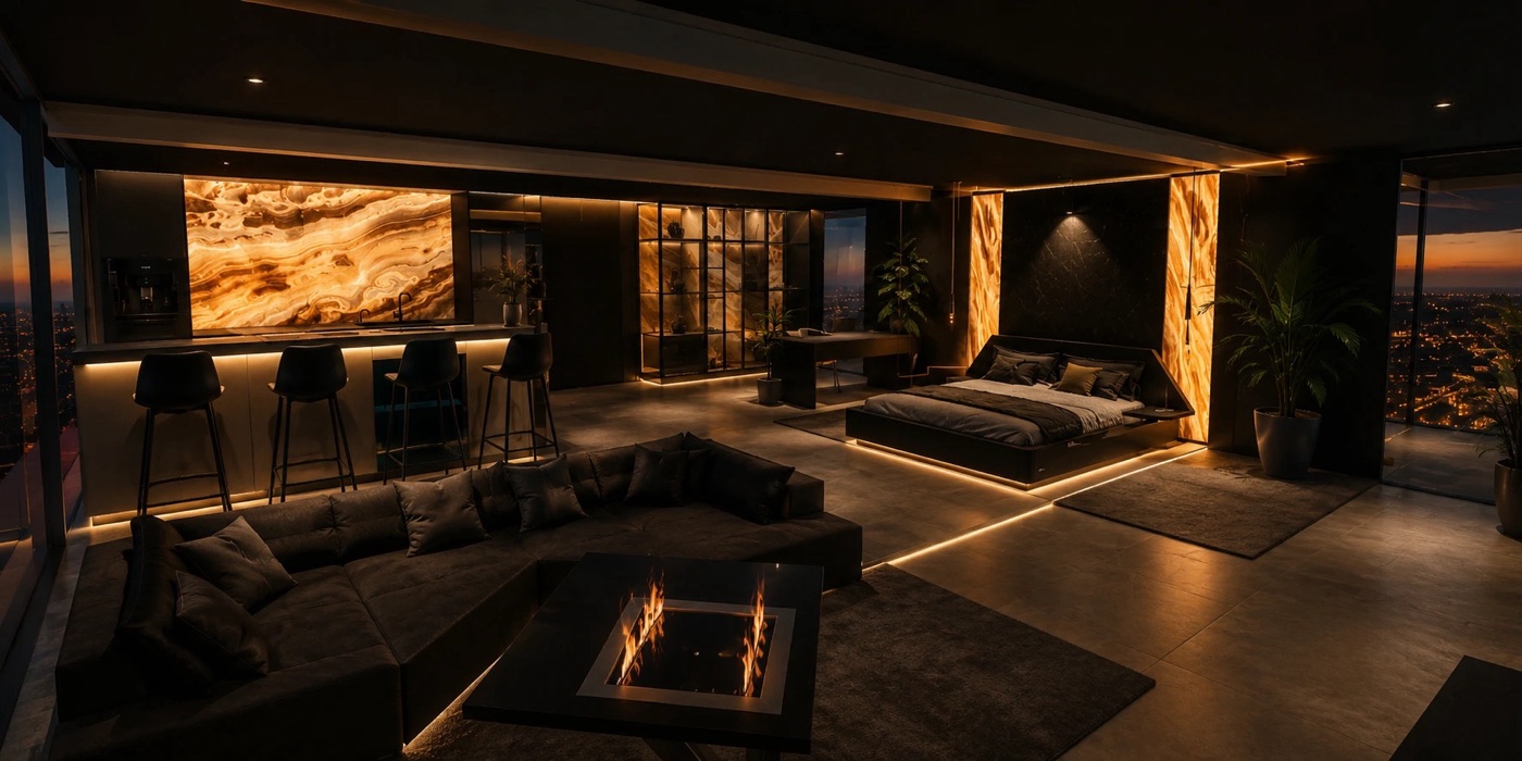 CyberVilla penthouse interior — factory-finished